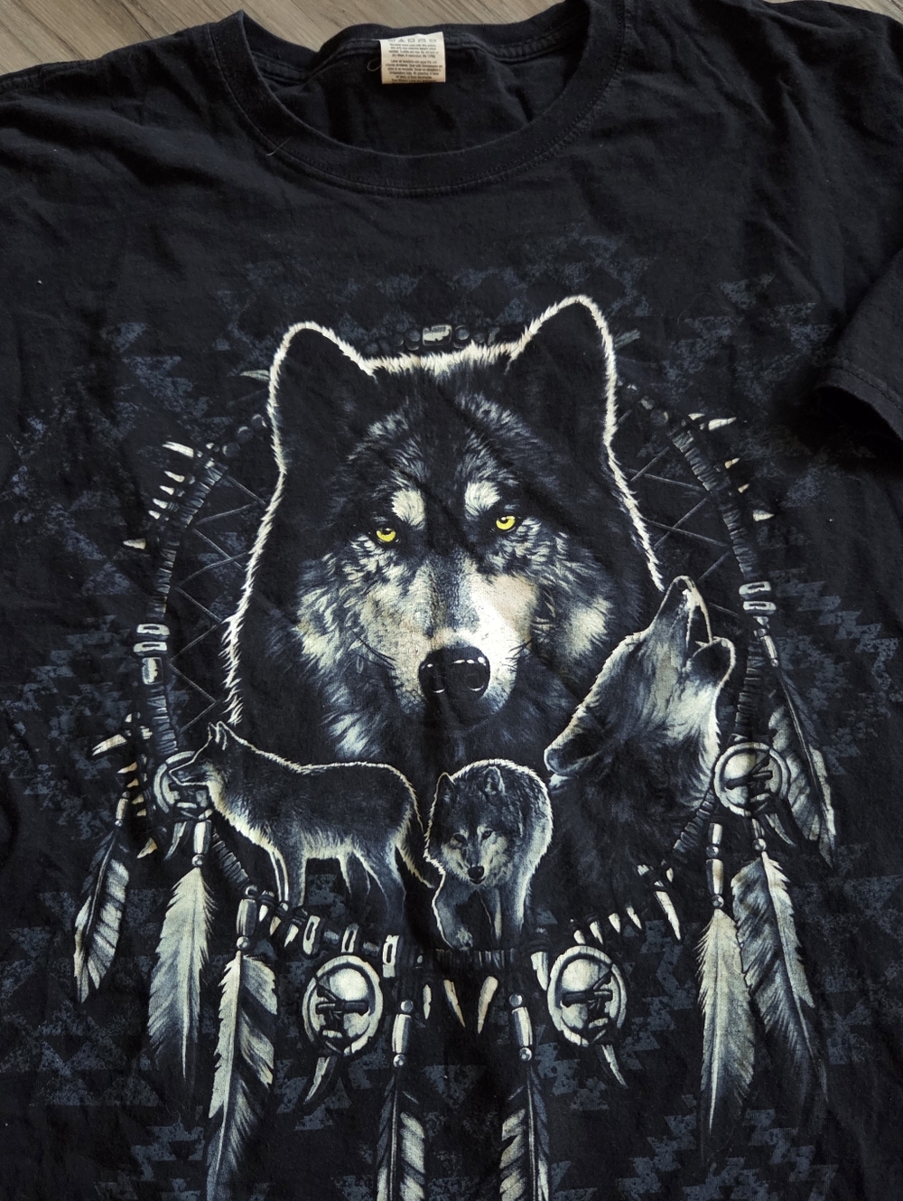 Vtg‎ Fruit Of The Loom Wolf Print Tshirt Dreamcatcher Southwestern Graphic 3XL
